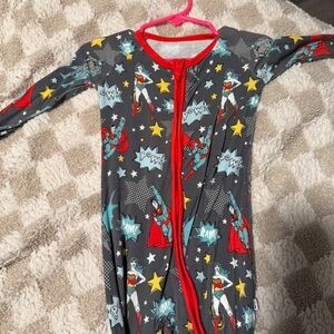 Little Sleepies Gray Superhero Stars Red-Trim Pajama Set
